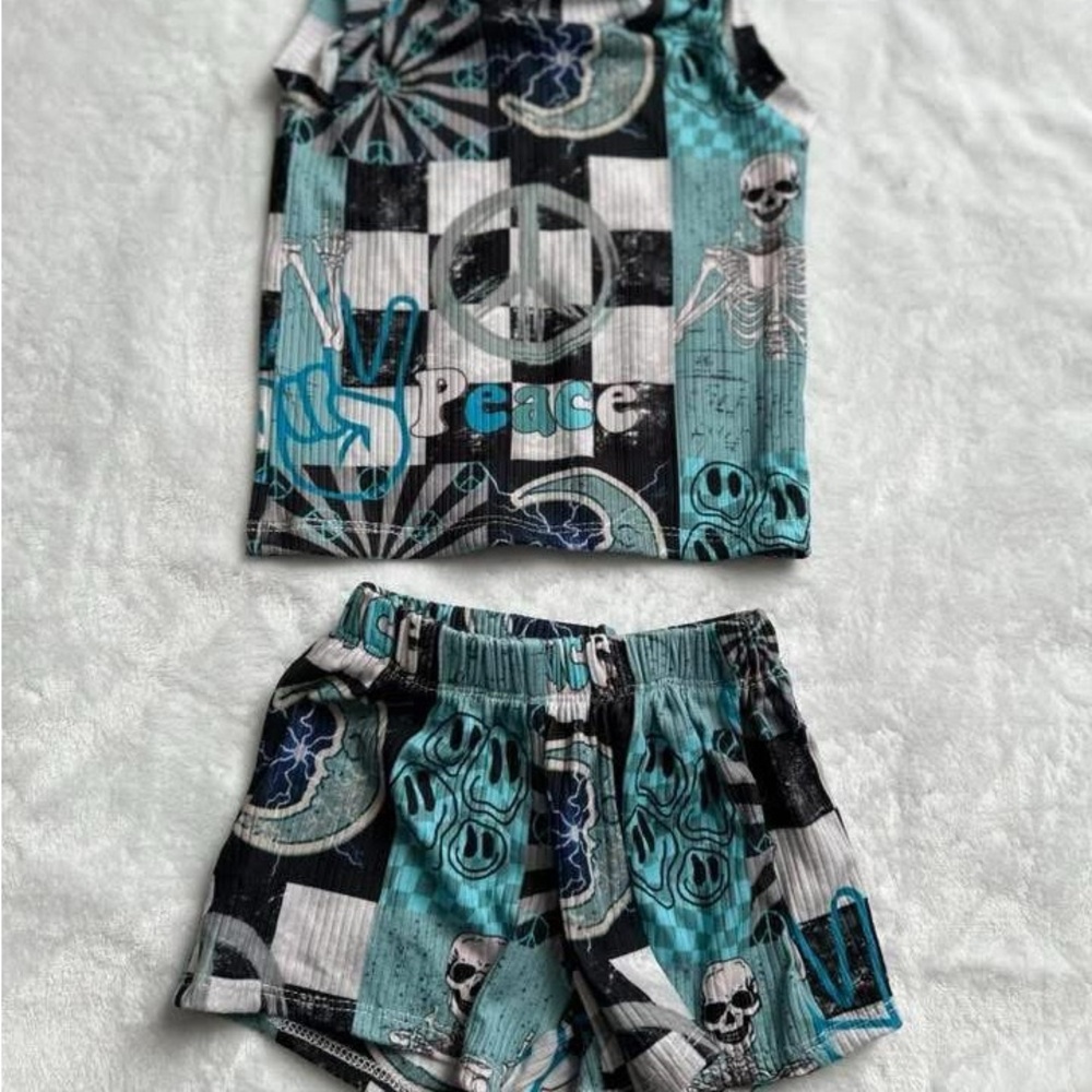 Peace and Skeleton Print matching tank and shorts